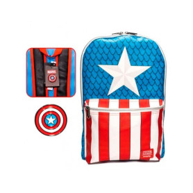 MOCHILA + PIN LOUNGEFLY CAPITAN AMERICA MARVEL